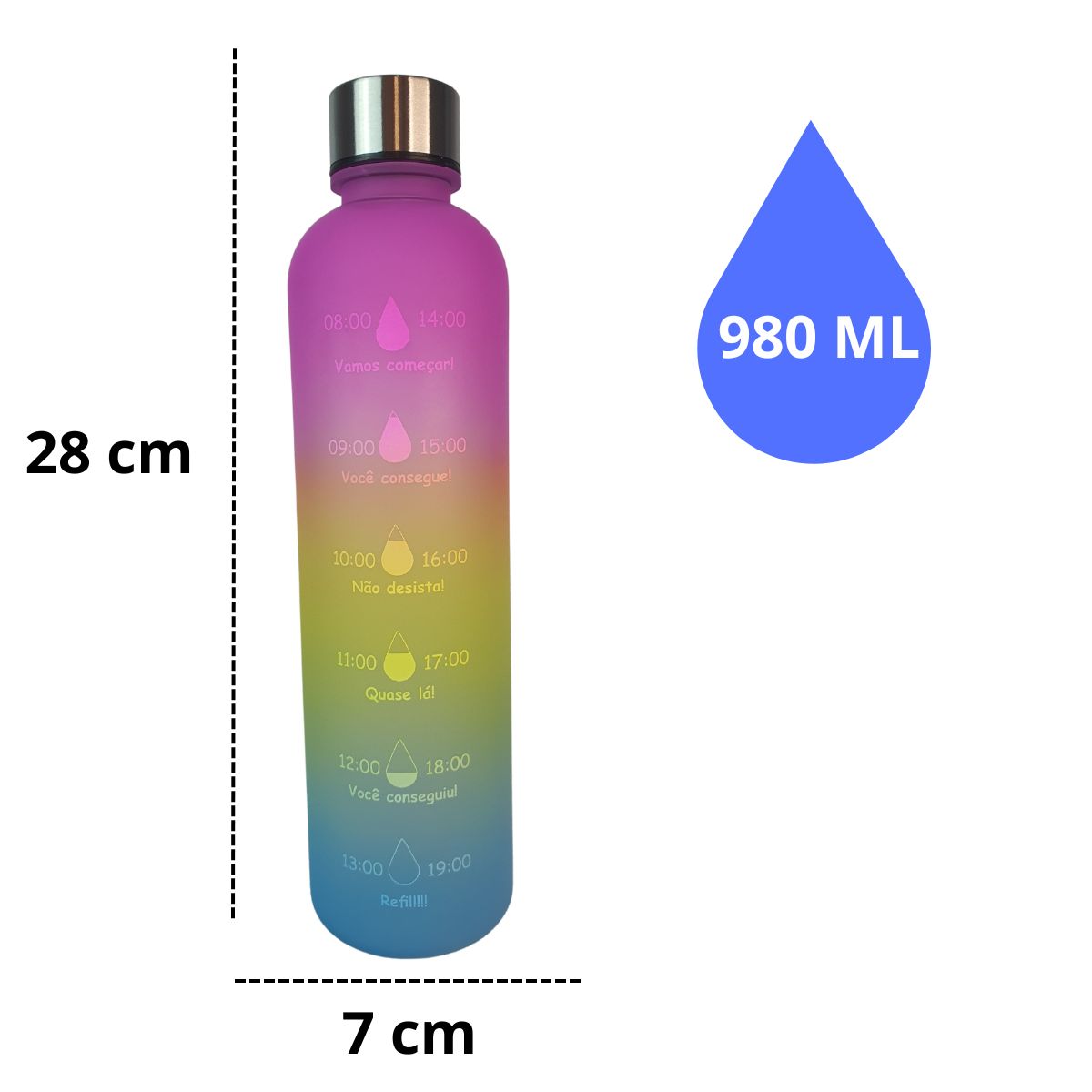 Garrafa Motivacional Degradê - Rosa e Amarelo - 980ml Garrafa Motivacional Degradê - Rosa e Amarelo - 980ml